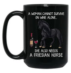 Friesian Horse And Wine Funny Horse Black Coffee Mug, Gift Coffee Mug
