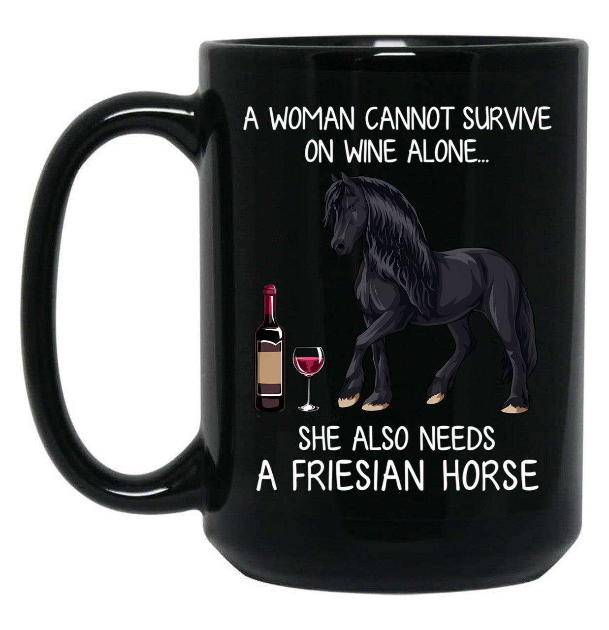 Friesian Horse And Wine Funny Horse Black Coffee Mug, Gift Coffee Mug