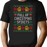 Full Of Christmas Spirits - Funny Alcohol Ugly Christmas Sweater T-Shirt for Men & Women, T-Shirts Graphic Tee - Black