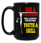 Funny Age And Treachery Will Always Overcome Youth And Skill Black Coffee Mug, Gift Coffee Mug