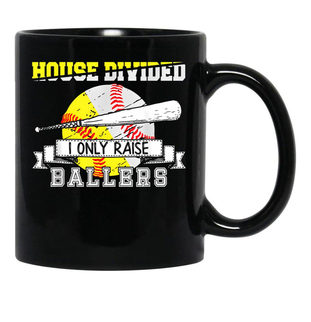 Funny Baseballoftball Divided House Ball Mom Black Coffee Mug, Gift Coffee Mug - Black