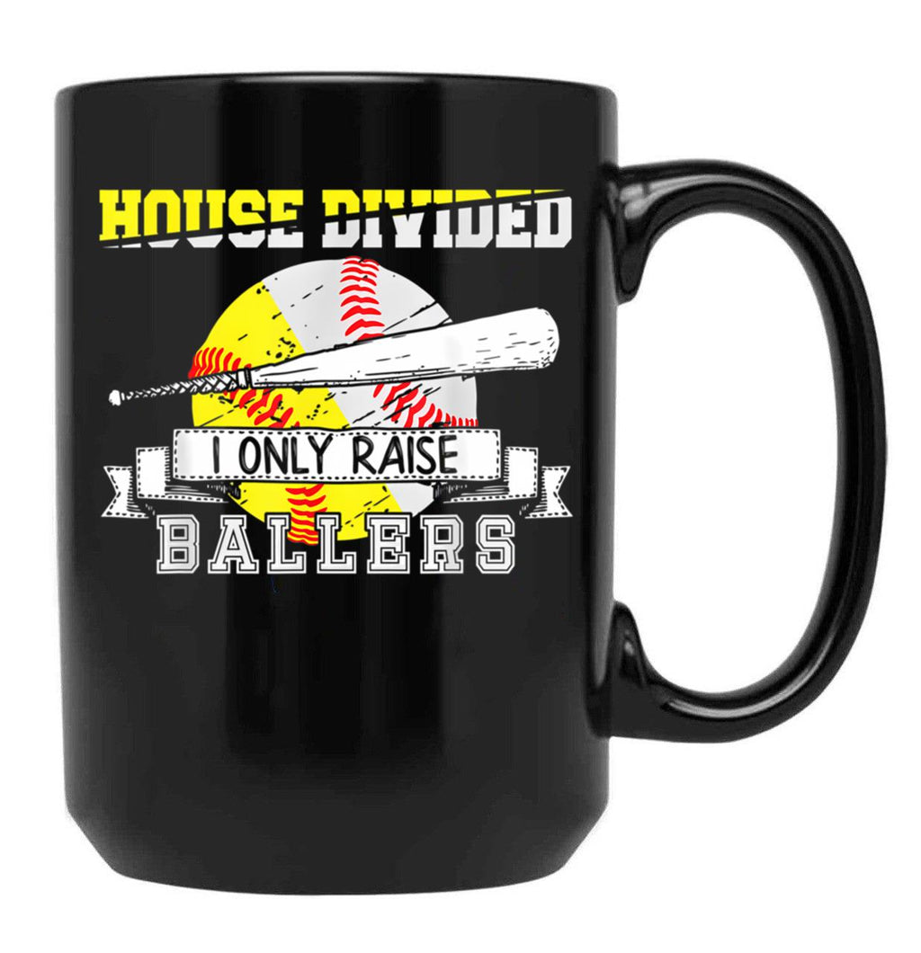 Funny Baseballoftball Divided House Ball Mom Black Coffee Mug, Gift Coffee Mug
