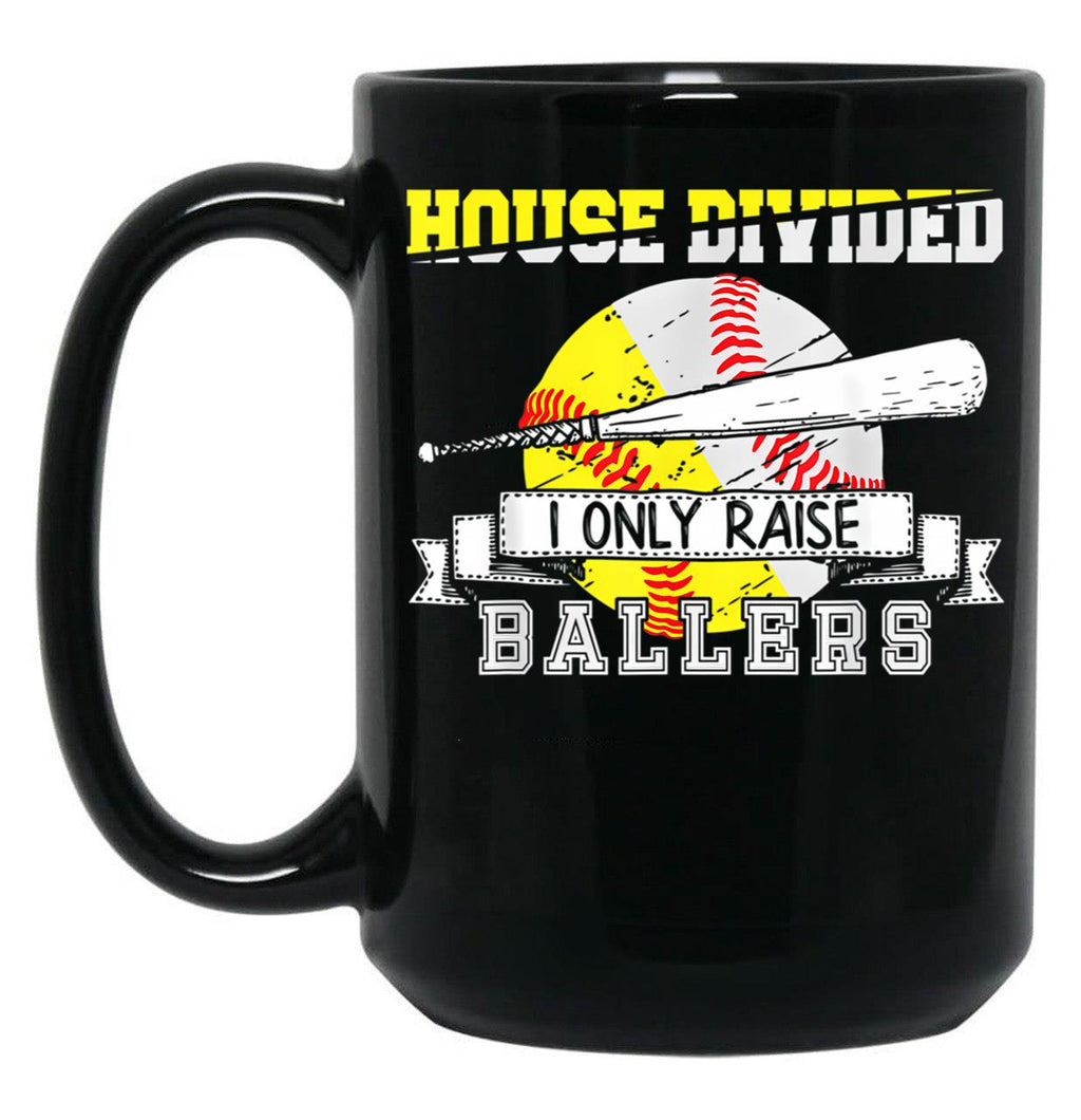 Funny Baseballoftball Divided House Ball Mom Black Coffee Mug, Gift Coffee Mug