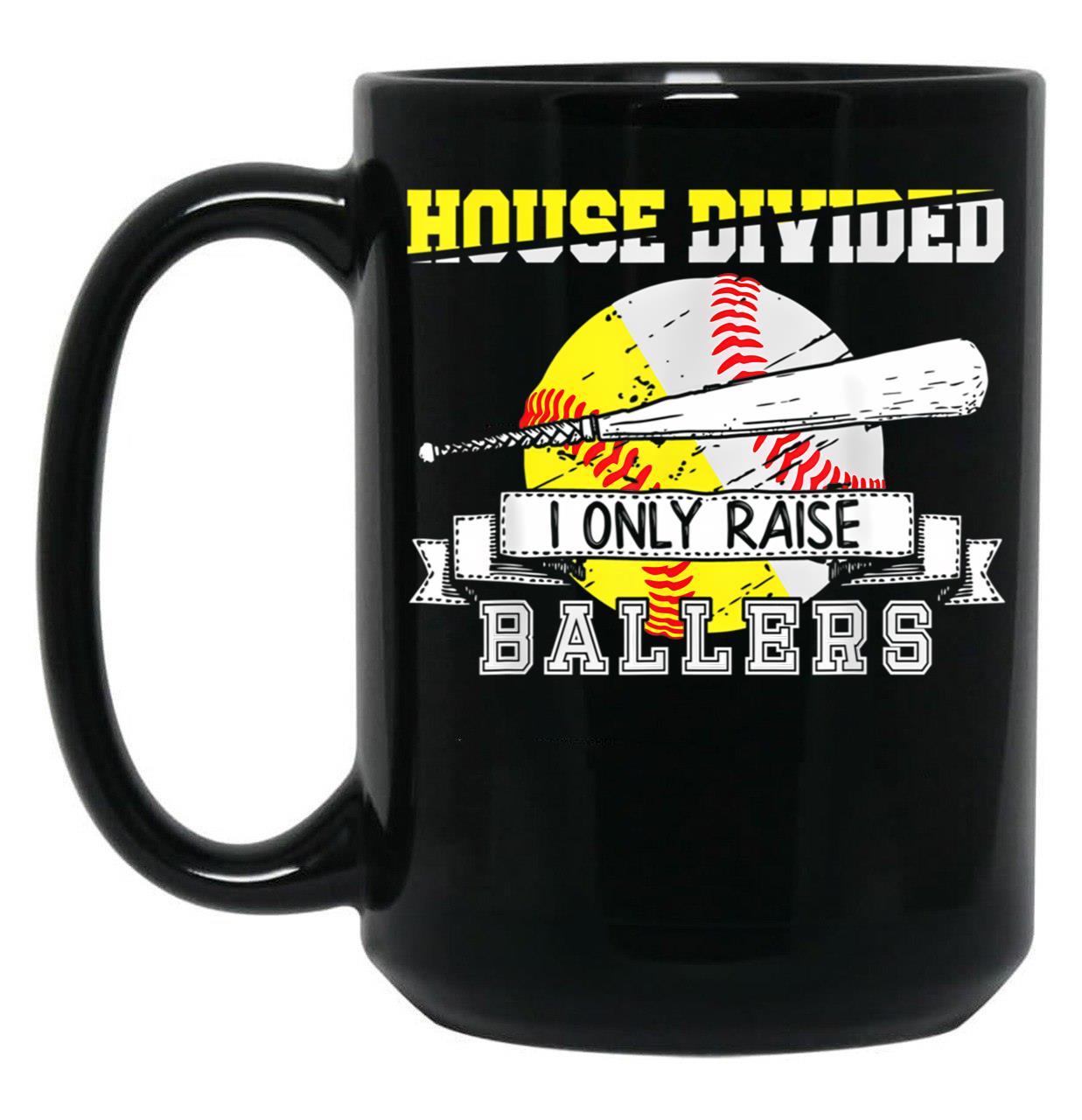 Funny Baseballoftball Divided House Ball Mom Black Coffee Mug, Gift Coffee Mug