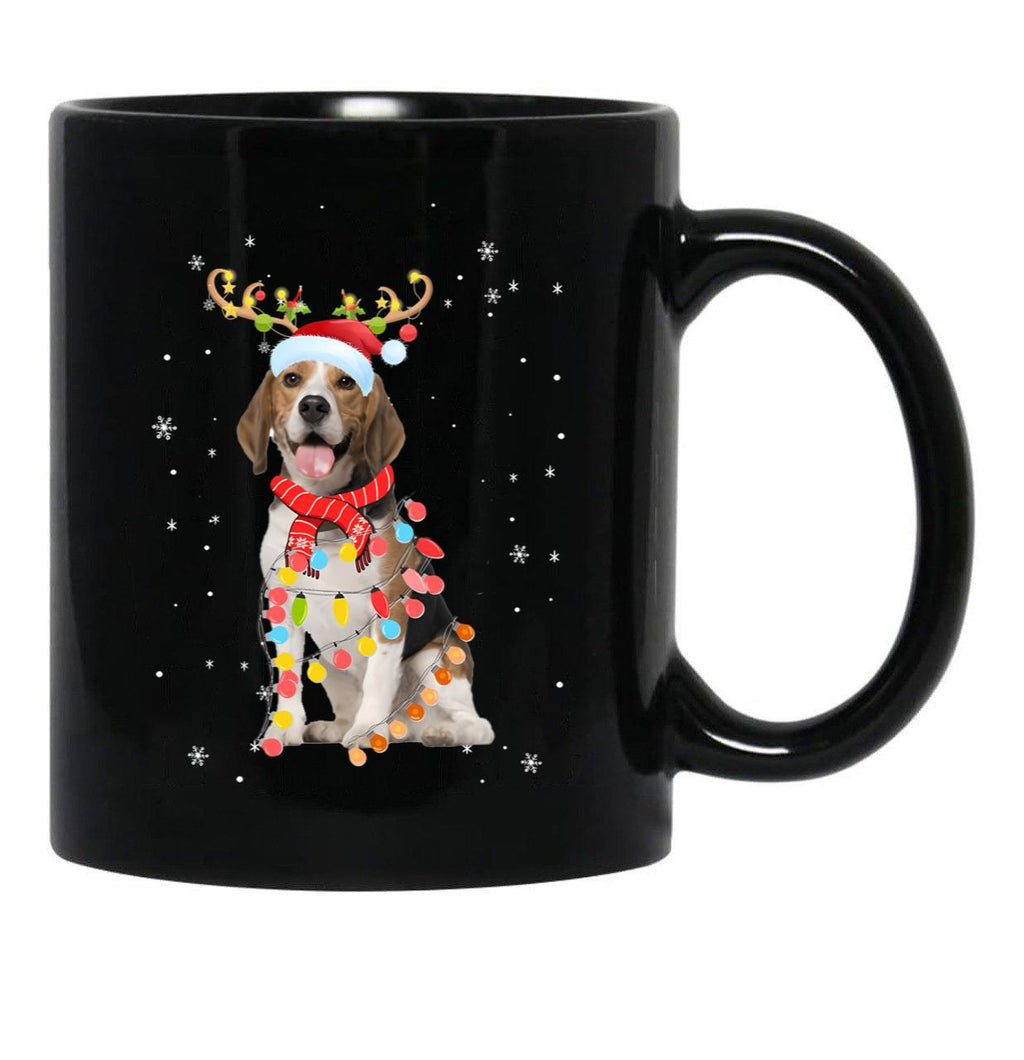 Funny Beagle Christmas Tree Santa Reindeer Pajamas Black Coffee Mug, Gift Coffee Mug - Black