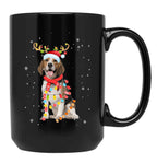 Funny Beagle Christmas Tree Santa Reindeer Pajamas Black Coffee Mug, Gift Coffee Mug