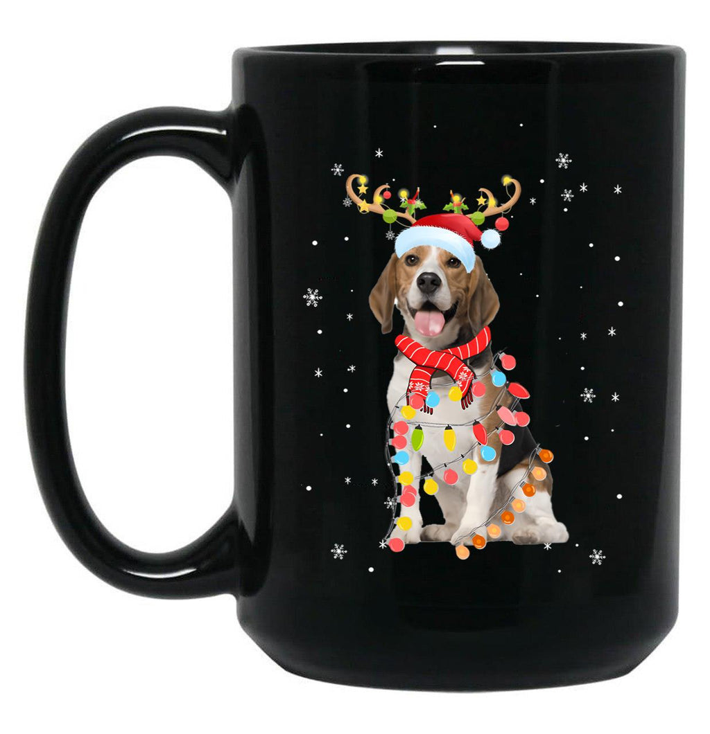Funny Beagle Christmas Tree Santa Reindeer Pajamas Black Coffee Mug, Gift Coffee Mug