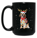 Funny Beagle Christmas Tree Santa Reindeer Pajamas Black Coffee Mug, Gift Coffee Mug