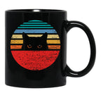 Funny Black Cat Retro Style Black Coffee Mug, Gift Coffee Mug - Black