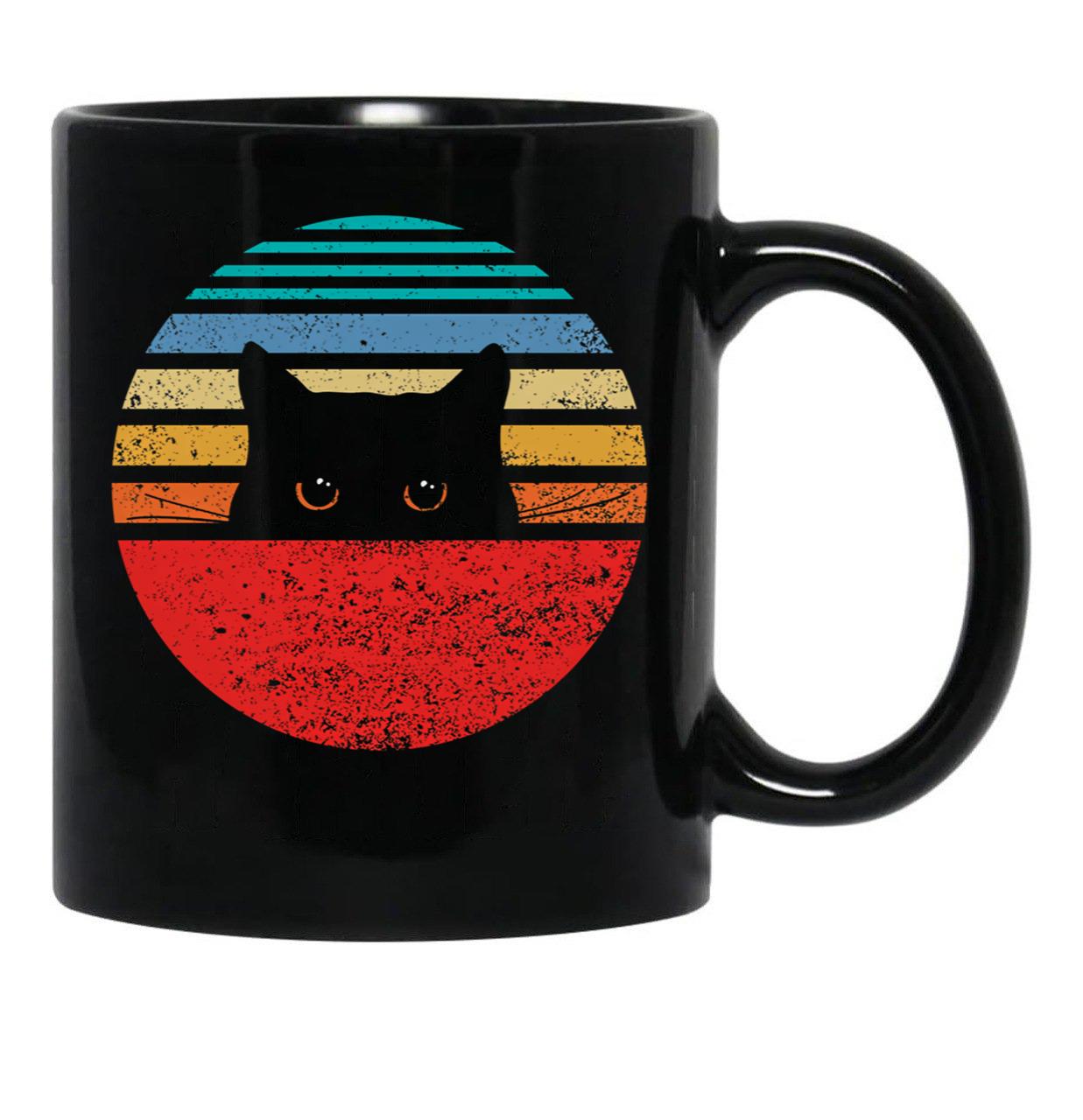 Funny Black Cat Retro Style Black Coffee Mug, Gift Coffee Mug - Black