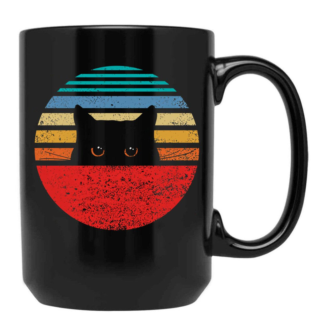 Funny Black Cat Retro Style Black Coffee Mug, Gift Coffee Mug