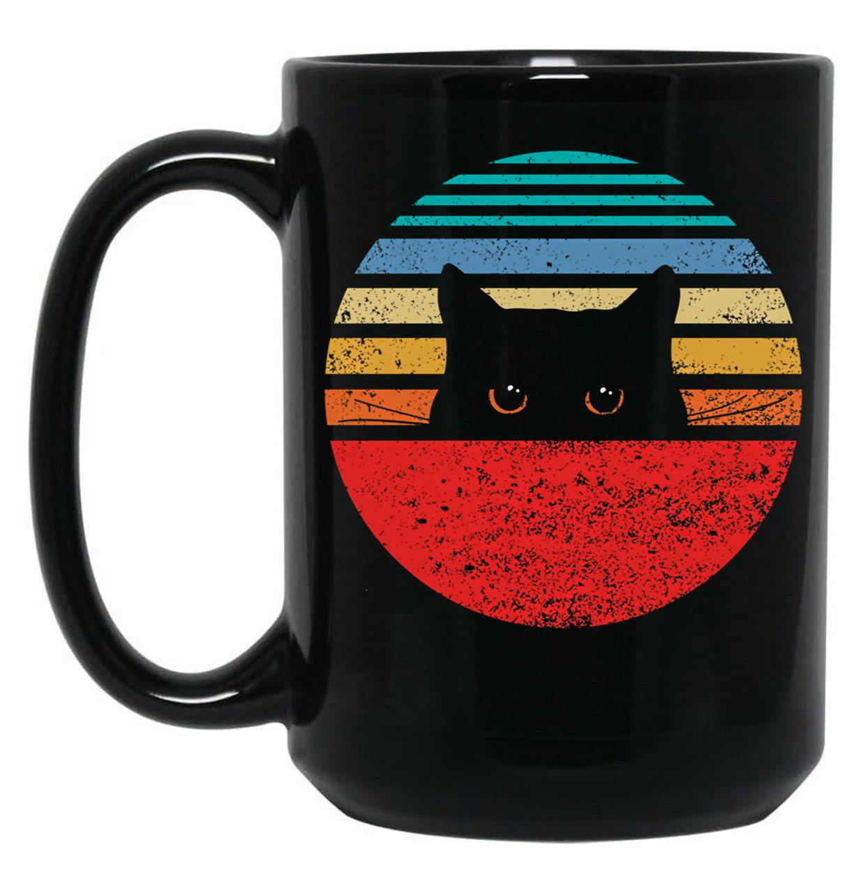 Funny Black Cat Retro Style Black Coffee Mug, Gift Coffee Mug