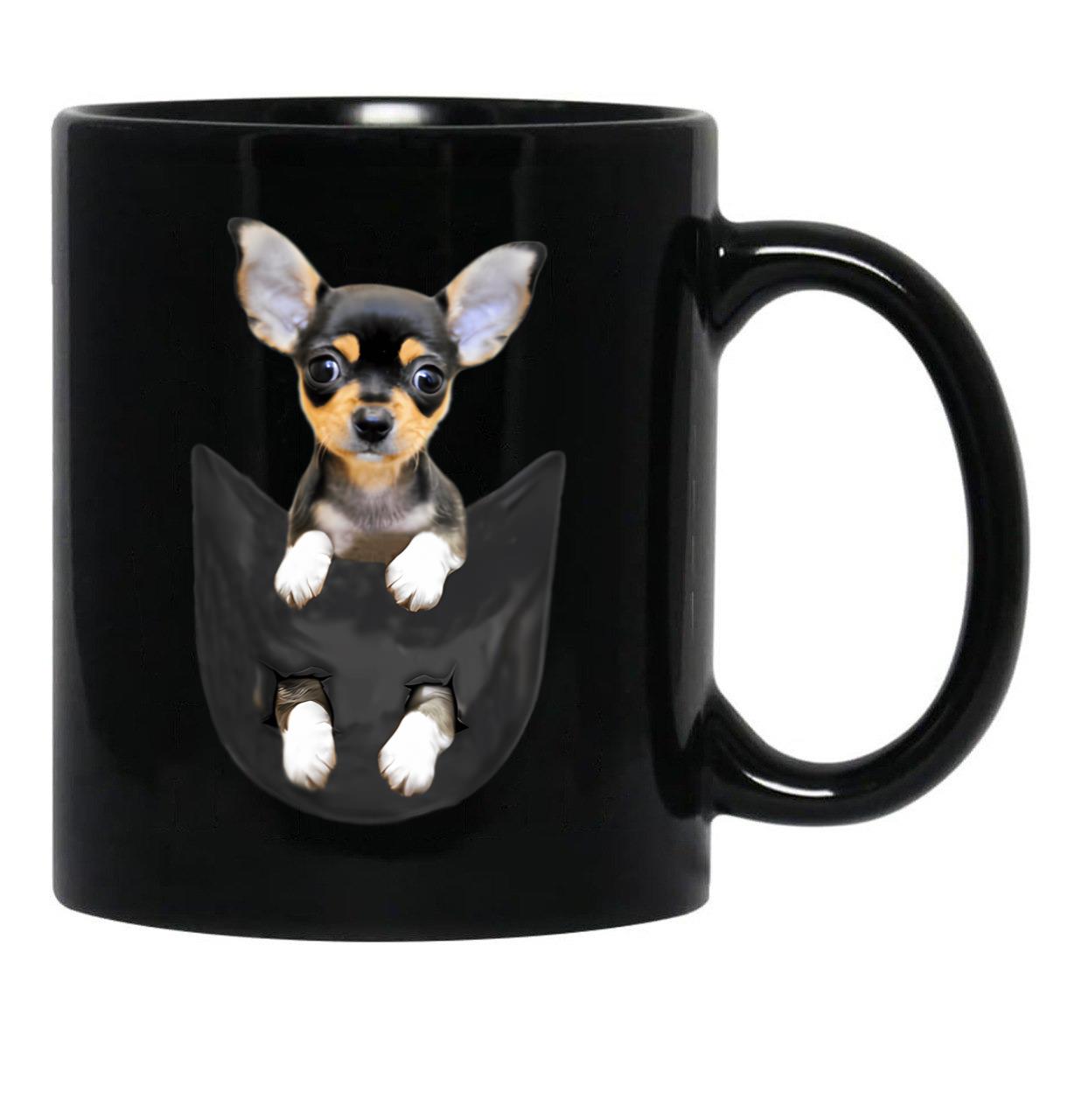 Funny Black Chihuahua In Pocket Black Coffee Mug, Gift Coffee Mug - Black