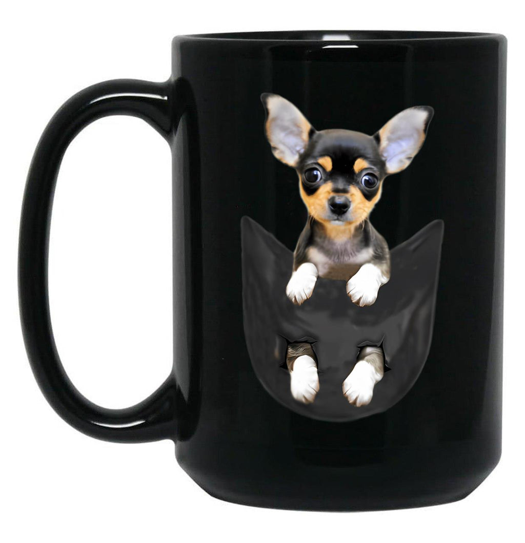 Funny Black Chihuahua In Pocket Black Coffee Mug, Gift Coffee Mug