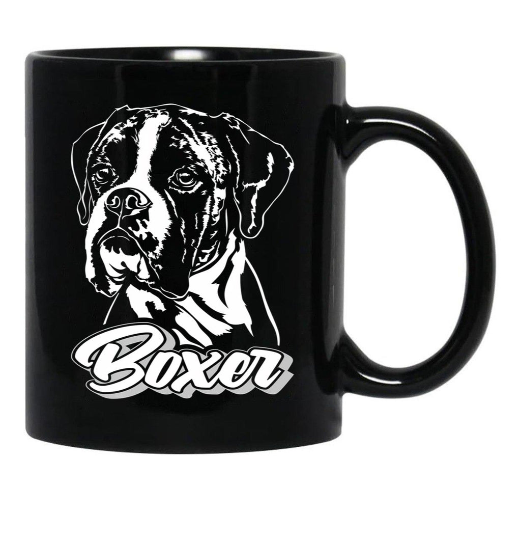 Funny Boxer Dog Canine Portrait Black Coffee Mug, Gift Coffee Mug - Black