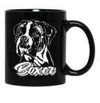 Funny Boxer Dog Canine Portrait Black Coffee Mug, Gift Coffee Mug - Black