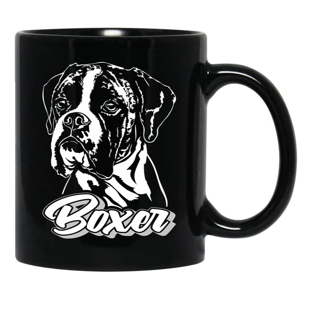 Funny Boxer Dog Canine Portrait Black Coffee Mug, Gift Coffee Mug - Black