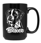 Funny Boxer Dog Canine Portrait Black Coffee Mug, Gift Coffee Mug