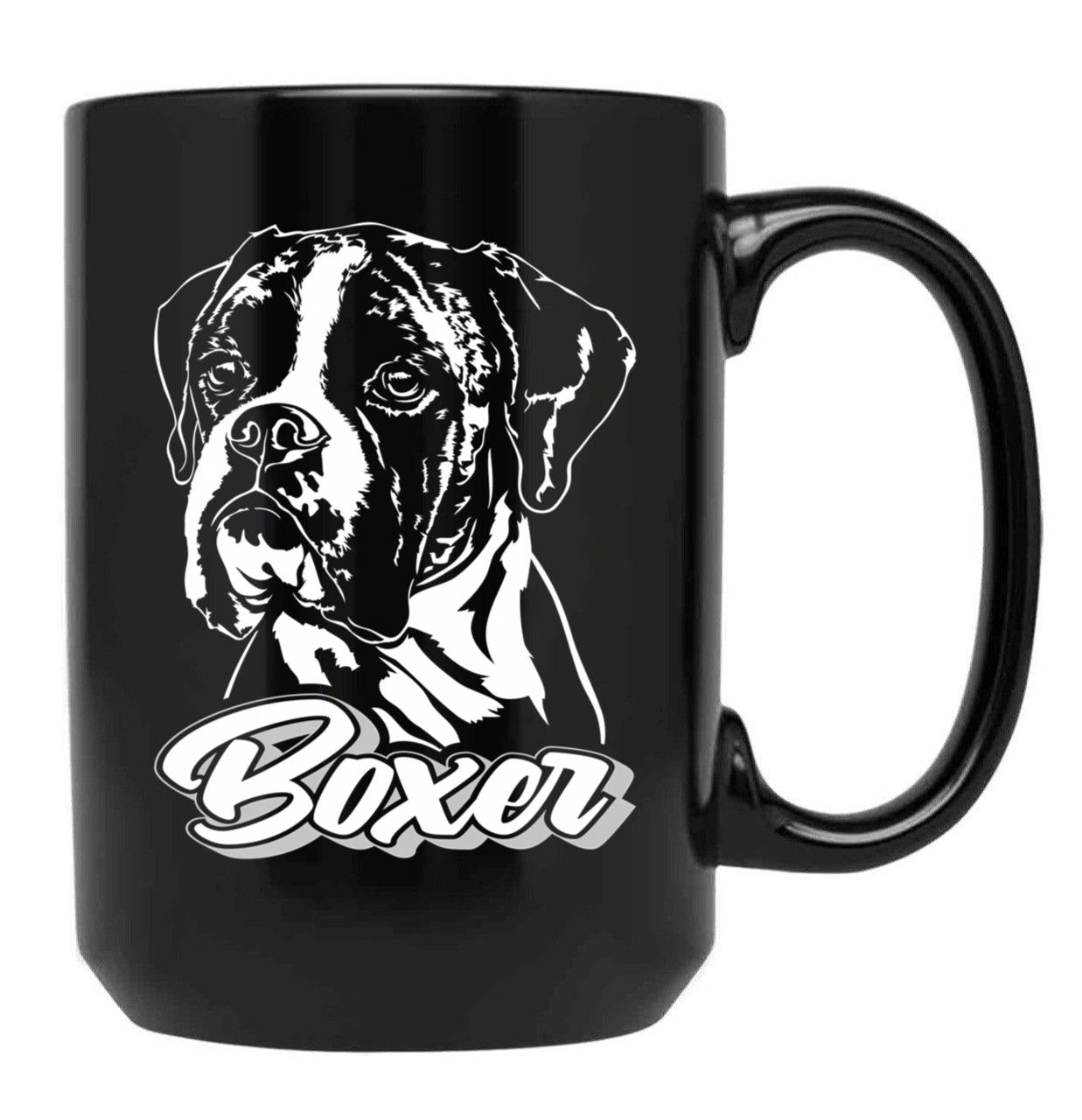 Funny Boxer Dog Canine Portrait Black Coffee Mug, Gift Coffee Mug