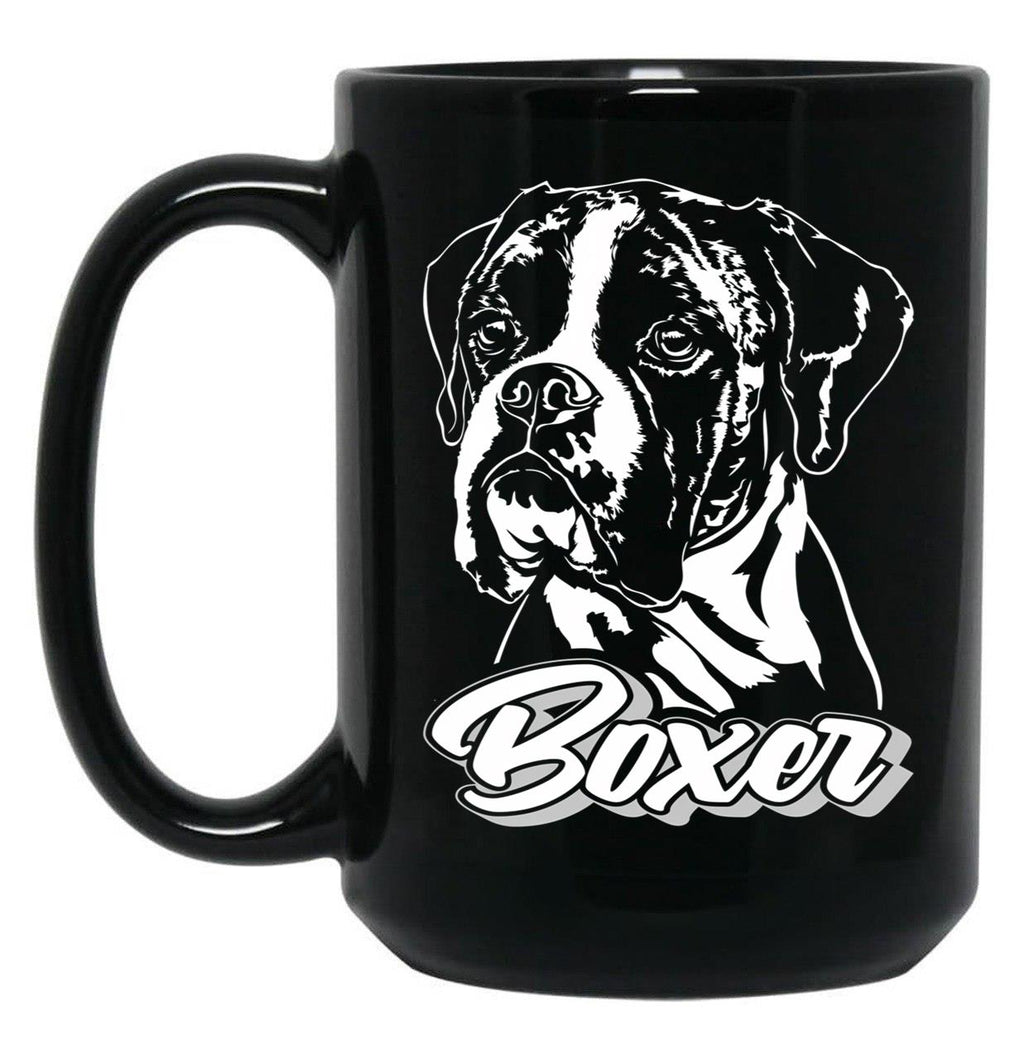 Funny Boxer Dog Canine Portrait Black Coffee Mug, Gift Coffee Mug