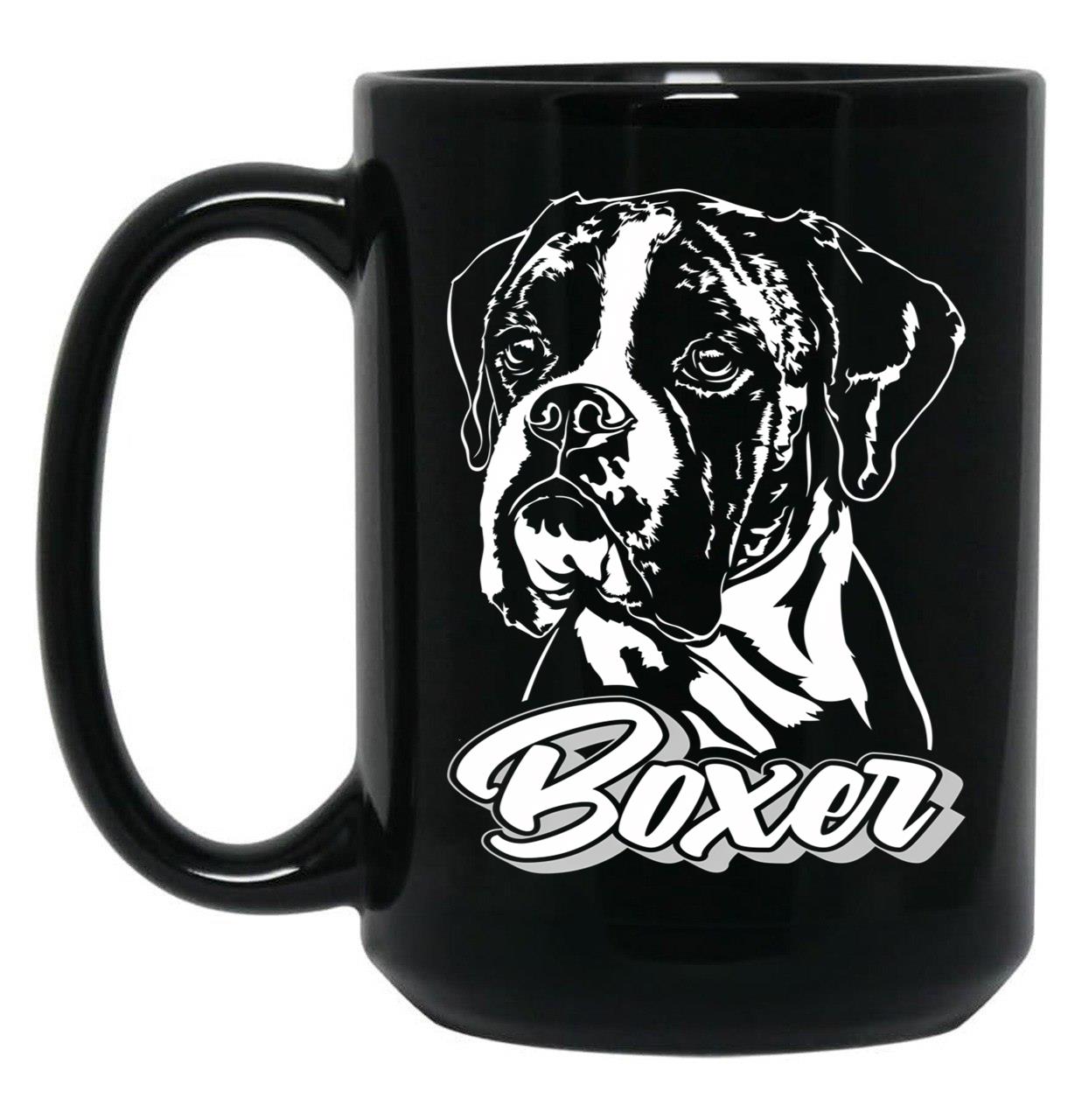 Funny Boxer Dog Canine Portrait Black Coffee Mug, Gift Coffee Mug