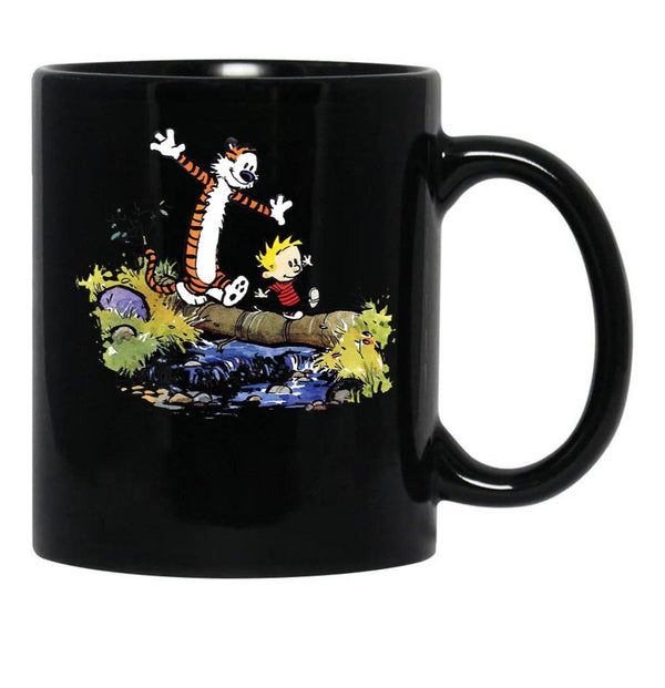 Funny Calvin and Hobbes Black Coffee Mug, Gift Coffee Mug - Black