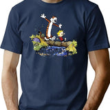 Funny Calvin and Hobbes Premium Heavyweight Cotton T-Shirt - Navy