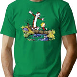 Funny Calvin and Hobbes Premium Heavyweight Cotton T-Shirt - Green