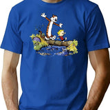 Funny Calvin and Hobbes Premium Heavyweight Cotton T-Shirt - Blue