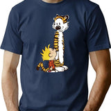 Funny Calvin and Hobbes (2) Premium Heavyweight Cotton T-Shirt - Navy