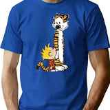 Funny Calvin and Hobbes (2) Premium Heavyweight Cotton T-Shirt - Blue