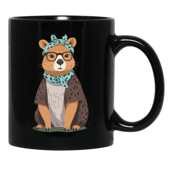 Funny Capybara Mom Design Water Pig Mother Black Coffee Mug, Gift Coffee Mug - Black