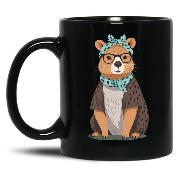 Funny Capybara Mom Design Water Pig Mother Black Coffee Mug, Gift Coffee Mug - Black