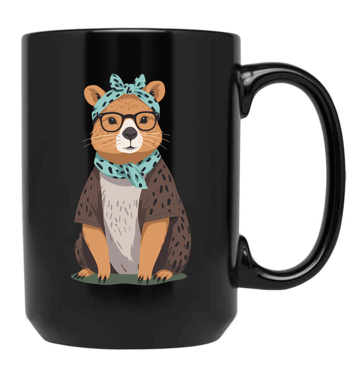 Funny Capybara Mom Design Water Pig Mother Black Coffee Mug, Gift Coffee Mug