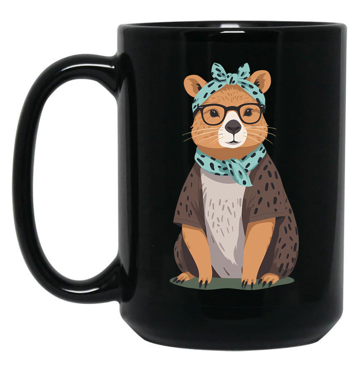 Funny Capybara Mom Design Water Pig Mother Black Coffee Mug, Gift Coffee Mug