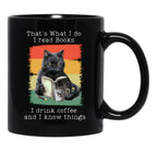 Funny Cat And Books T-Shirt Black Coffee Mug, Gift Coffee Mug - Black
