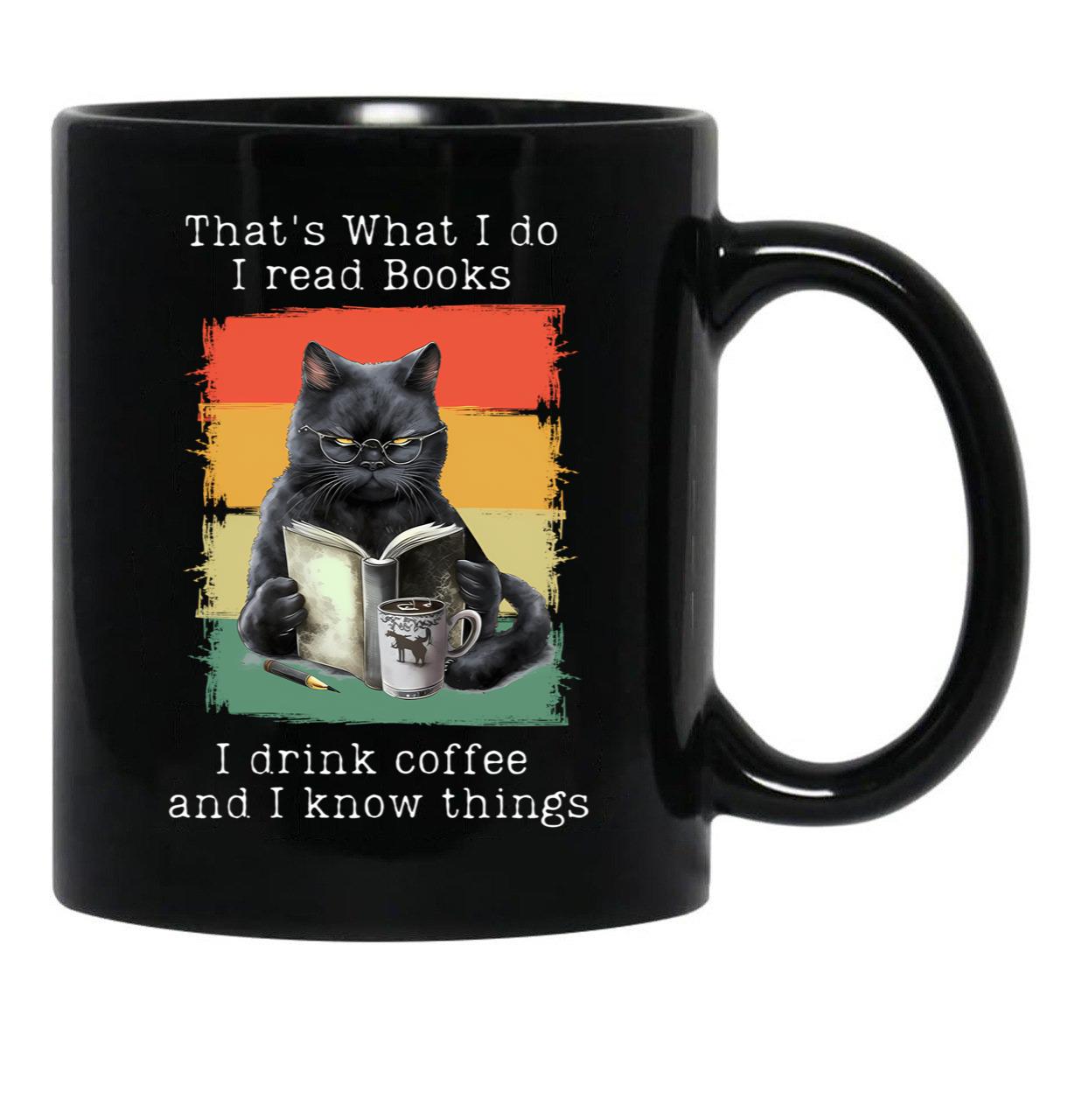 Funny Cat And Books T-Shirt Black Coffee Mug, Gift Coffee Mug - Black