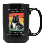 Funny Cat And Books T-Shirt Black Coffee Mug, Gift Coffee Mug