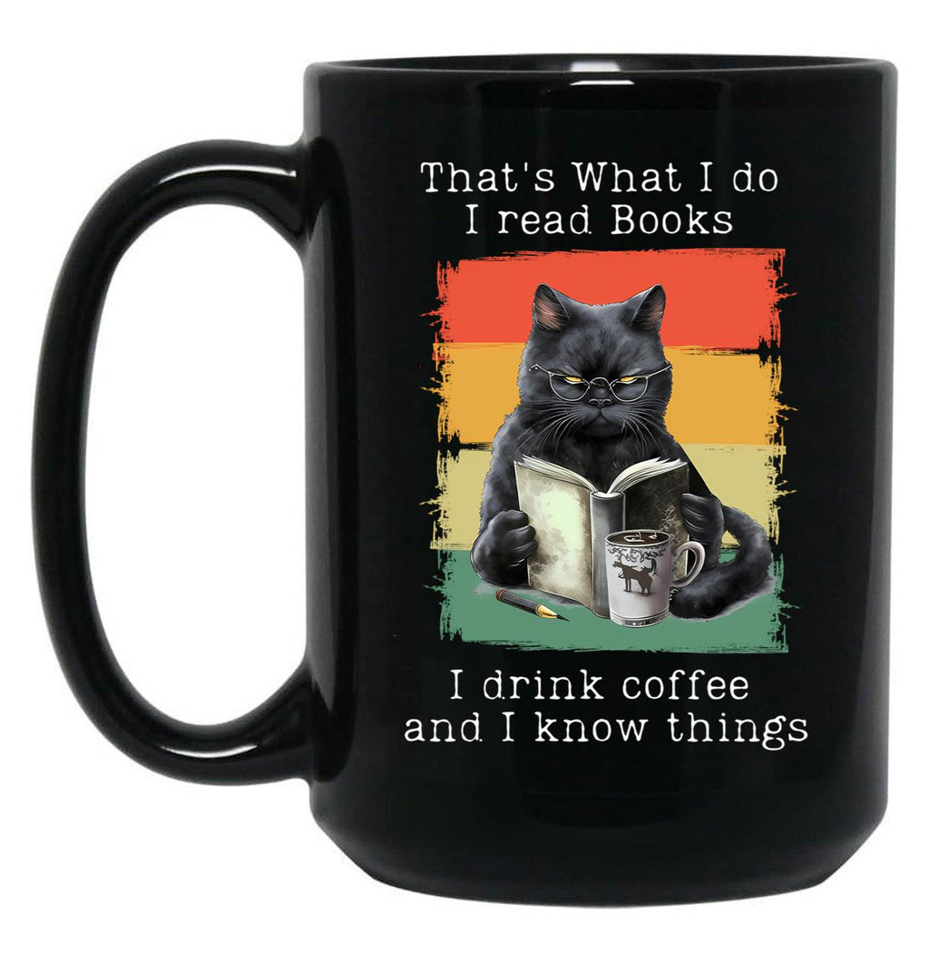Funny Cat And Books T-Shirt Black Coffee Mug, Gift Coffee Mug