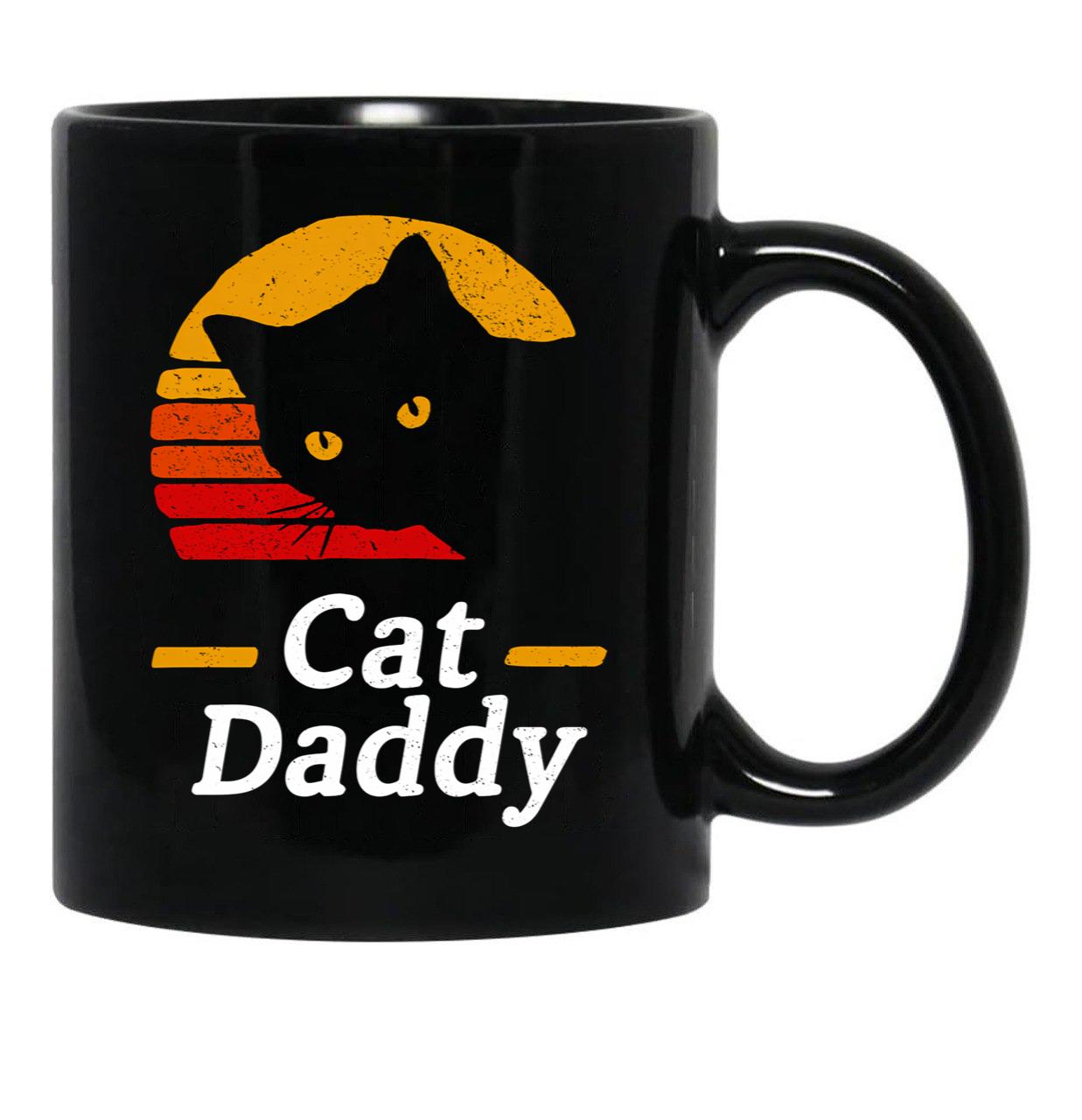 Funny Cat Daddy Vintage Cat Dad Gift Black Coffee Mug, Gift Coffee Mug - Black