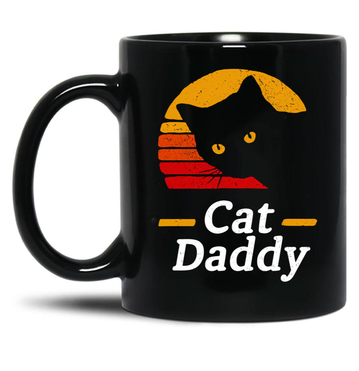 Funny Cat Daddy Vintage Cat Dad Gift Black Coffee Mug, Gift Coffee Mug - Black