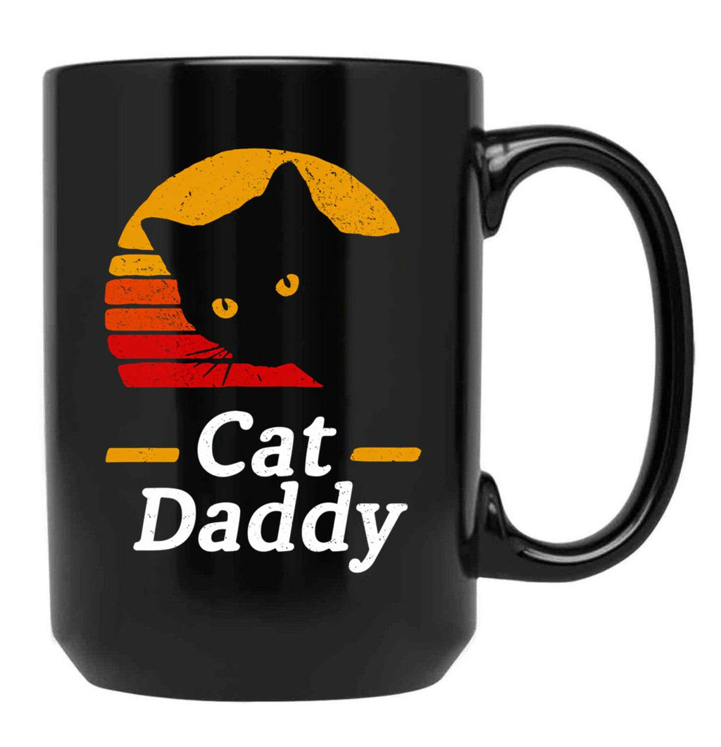 Funny Cat Daddy Vintage Cat Dad Gift Black Coffee Mug, Gift Coffee Mug