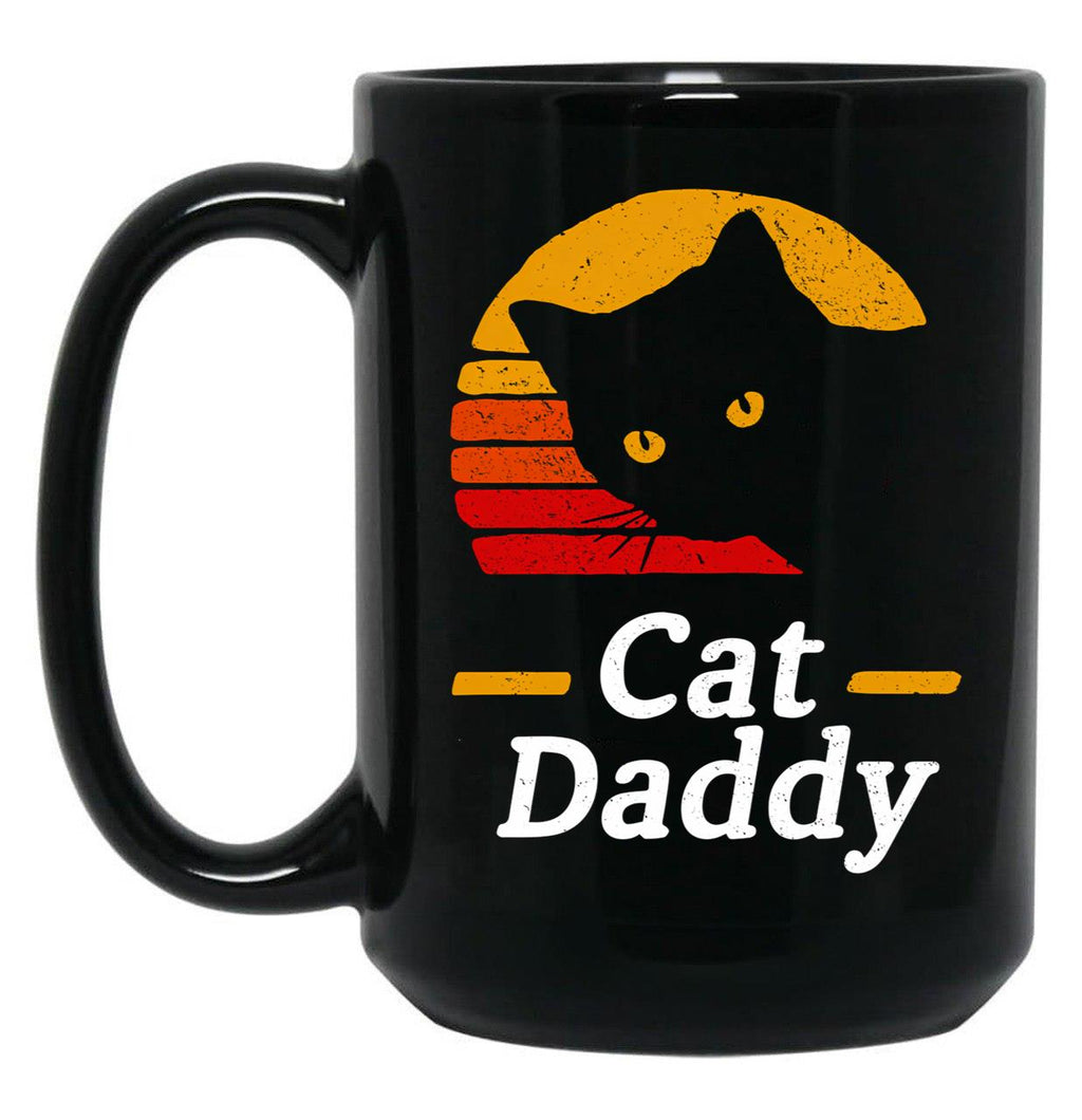 Funny Cat Daddy Vintage Cat Dad Gift Black Coffee Mug, Gift Coffee Mug