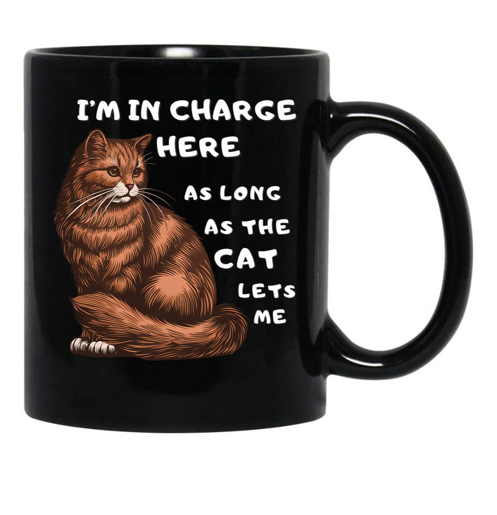 Funny Cat Owner Shirt - I'M In Charge (As Long As The Cat Lets Me) Black Coffee Mug, Gift Coffee Mug - Black