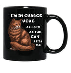 Funny Cat Owner Shirt - I'M In Charge (As Long As The Cat Lets Me) Black Coffee Mug, Gift Coffee Mug - Black