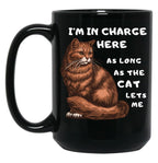 Funny Cat Owner Shirt - I'M In Charge (As Long As The Cat Lets Me) Black Coffee Mug, Gift Coffee Mug
