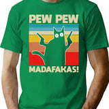 Funny Cat Pew Pew Madafakas Crazy Cat Vintage T-Shirt for Men & Women, T-Shirts Graphic Tee - Green