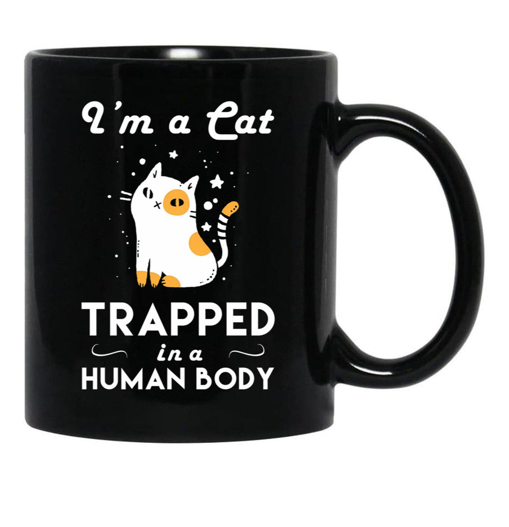 Funny Cat Trapped In The Human Body Black Coffee Mug, Gift Coffee Mug - Black