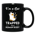 Funny Cat Trapped In The Human Body Black Coffee Mug, Gift Coffee Mug - Black