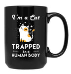 Funny Cat Trapped In The Human Body Black Coffee Mug, Gift Coffee Mug